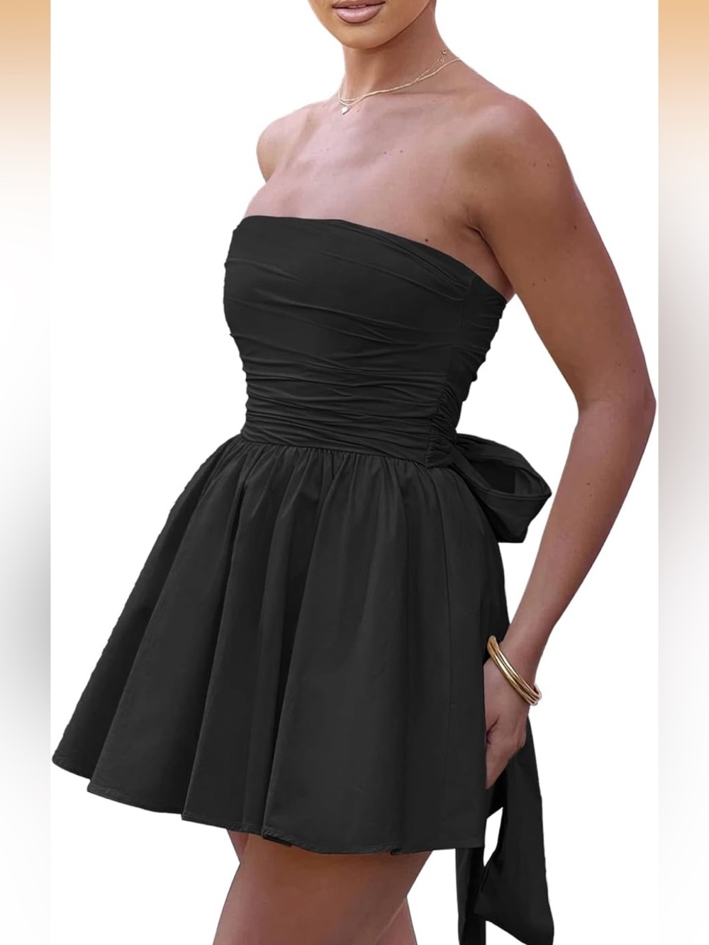 LuFeng Strapless Mini Dress Sleeveless Off Shoulder A-Line Pleated  OversizedBow